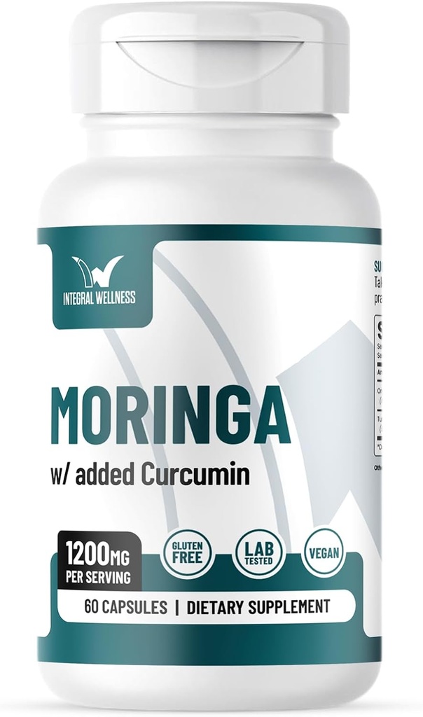 Moringa w/Curcumin Capsules (60 Caps) 1200mg Por Serving - 3rd Party Tested, Filler-Free