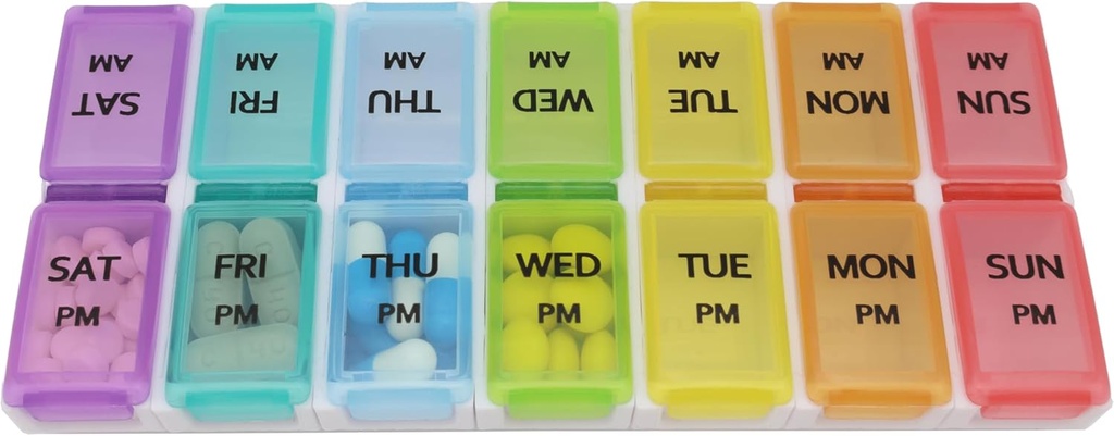 7 Días Píldora semanal AM Organizador, ShysTech Caja grande de Píldora para Píldoras/Vitamin/Suplementos/Medicación (Separable, Pequeño Multicolor)
