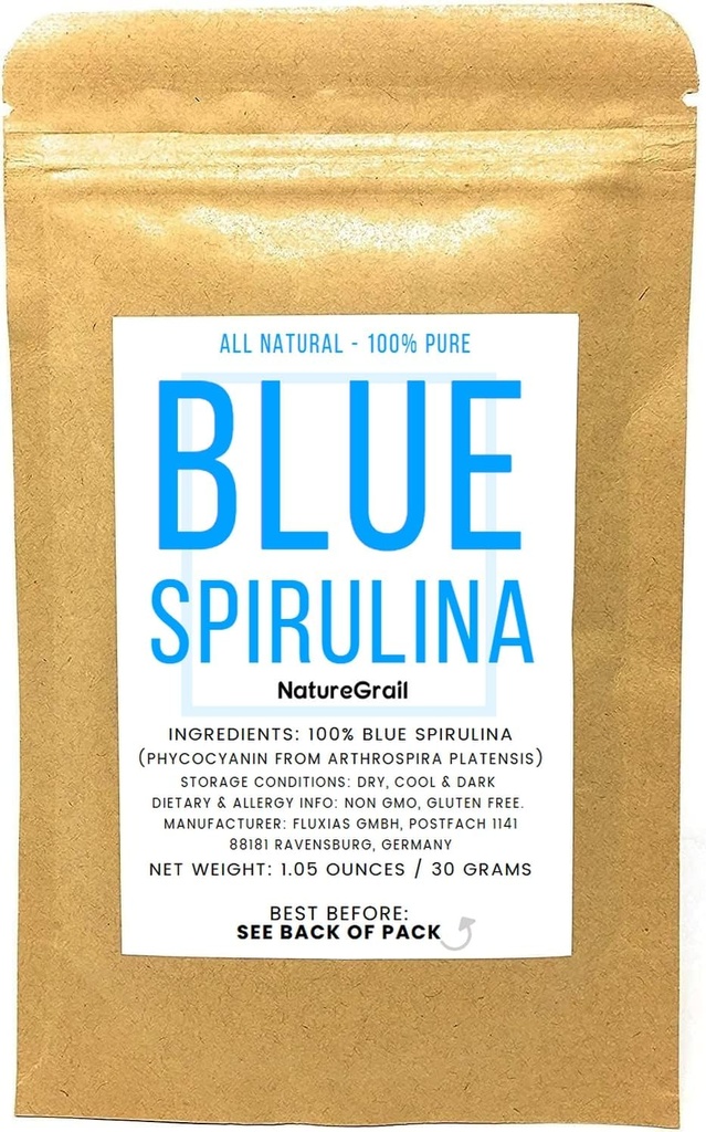Blue Spirulina Powder - 100% Pura Ficocianina - Coloración de alimentos azul profundo - Arthrospira Platensis - Peso neto: 1.05oz/30g