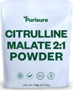 Purisure L Citrulline Malate 2:1 Polvo, 1 kg, Suplemento y Nitrato para el rendimiento y la energía de fuerza, Pre-Workout L Arginine L Citrulline Suplemento Polvo, 334 Servimientos