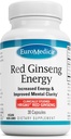 EuroMedica Red Ginseng Energy - Suplemento para apoyar la energía saludable & Focus - Suplemento herbal con coreano Red Ginseng Root Powder - Tablas Vegan para ayudar a la resistencia saludable - 30 cápsulas