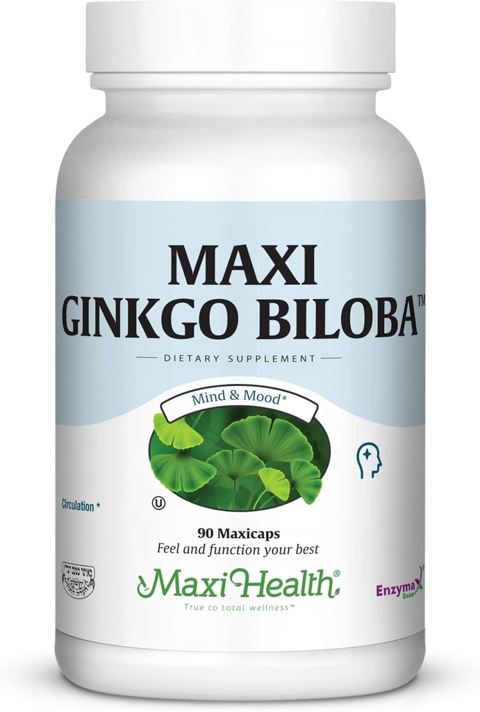 Maxi Health Ginkgo Biloba - Brain and Circulation Formula - 90 Capsules - Kosher (QGB)