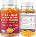 Calcio Gummies 1000mg con Complejo de Vitamina D3 K2 & B, Potasio, Magnesio de Calcio Gummies de zinc para Bone, Muscle, Mood e Inmunity - Orange Flavor 60 Gummies