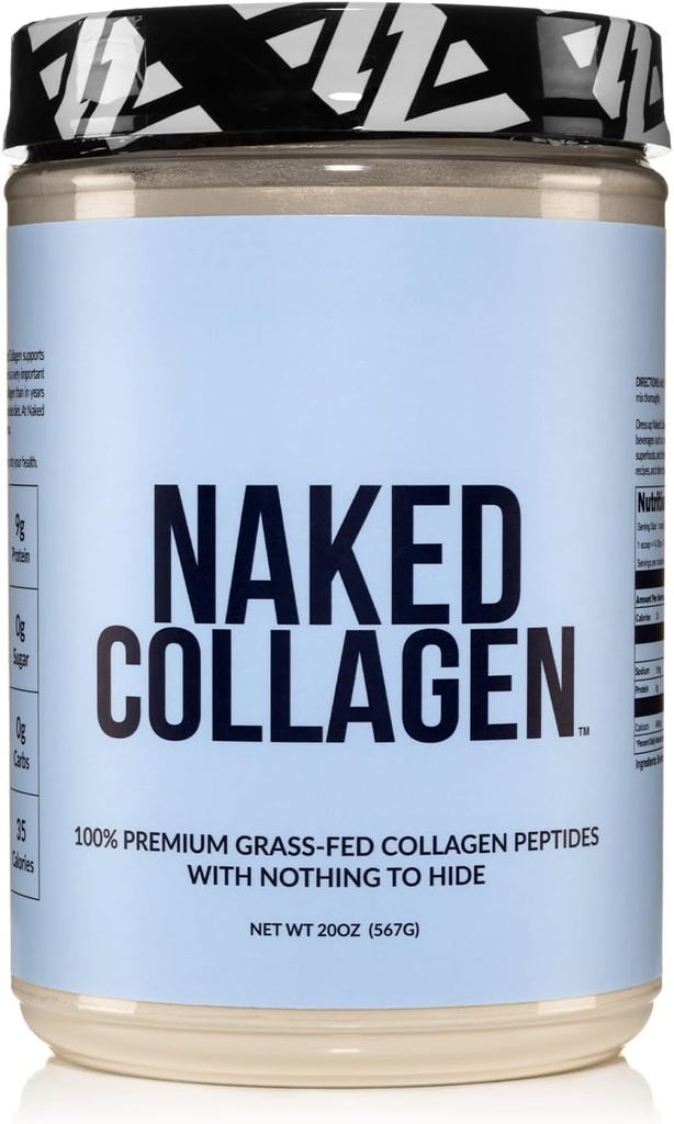 Naked Collagen Peptides Protein Powder, 60 Servings, Pasture-Raised, Unflavored Grass-Fed Hydrolyzed Collagen Supplement, Paleo Friendly, Non-GMO, Keto, Gluten Free, 20oz