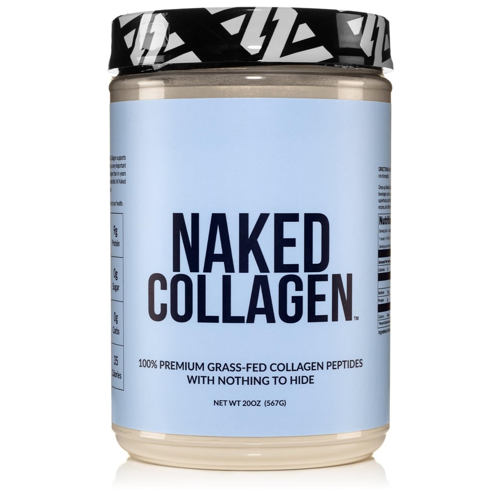 Péptidos de Collagen desnudos Protein Powder, 60 Servings, Pasture-Raised, Unflavored Suplemento de Collagen Hidrolyzed, Paleo Friendly, Non-GMO, Keto, Gluten Free, 20oz