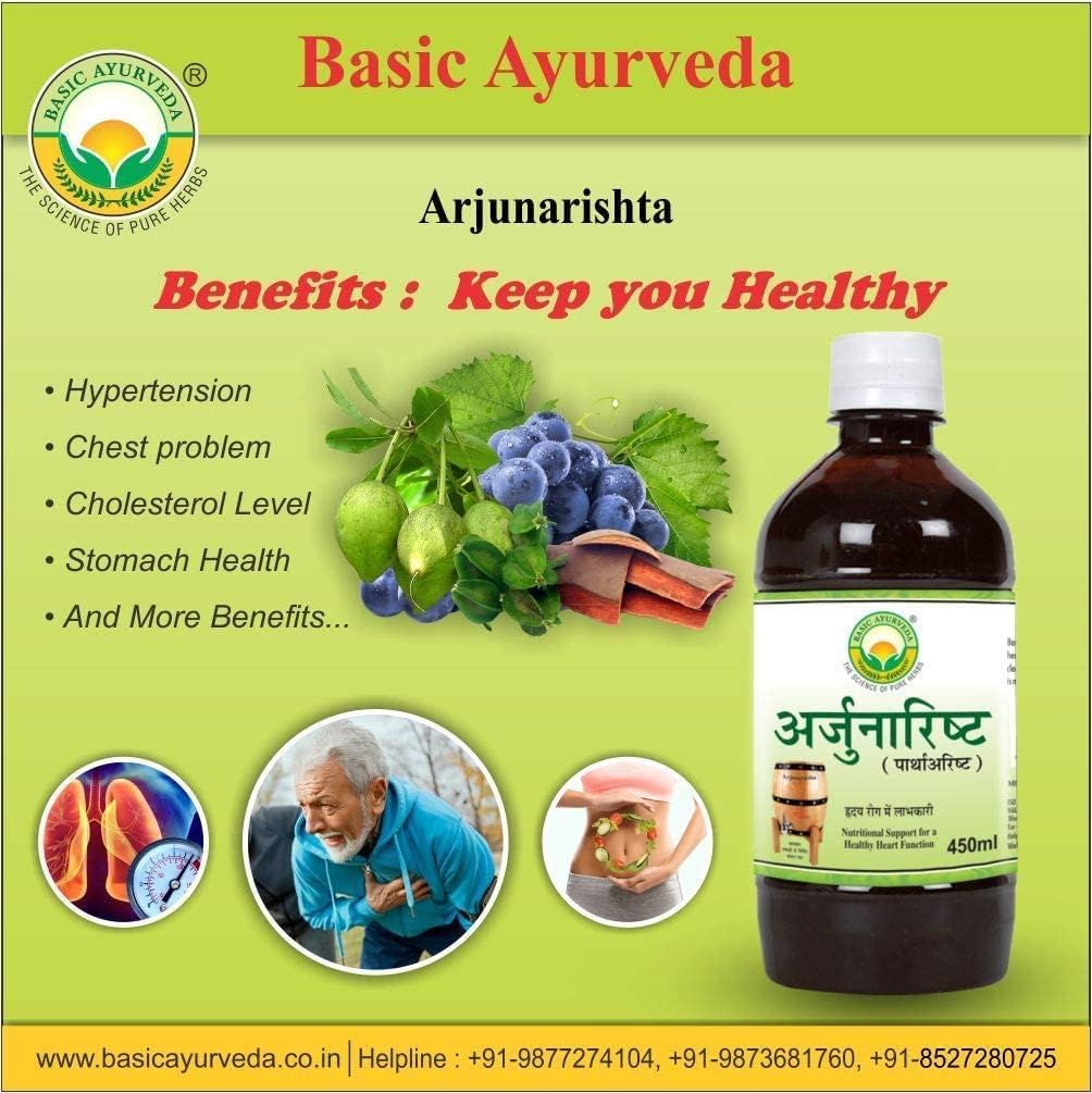 KRISTINA Basic Ayurveda Arjunarishta Syrup ← 450ml Silencio hipertensión Silencio Problema del pecho Silencio Mantener el nivel del colesterol Silencio Herbal Heart Tonic ← Mejorar Stomach Health