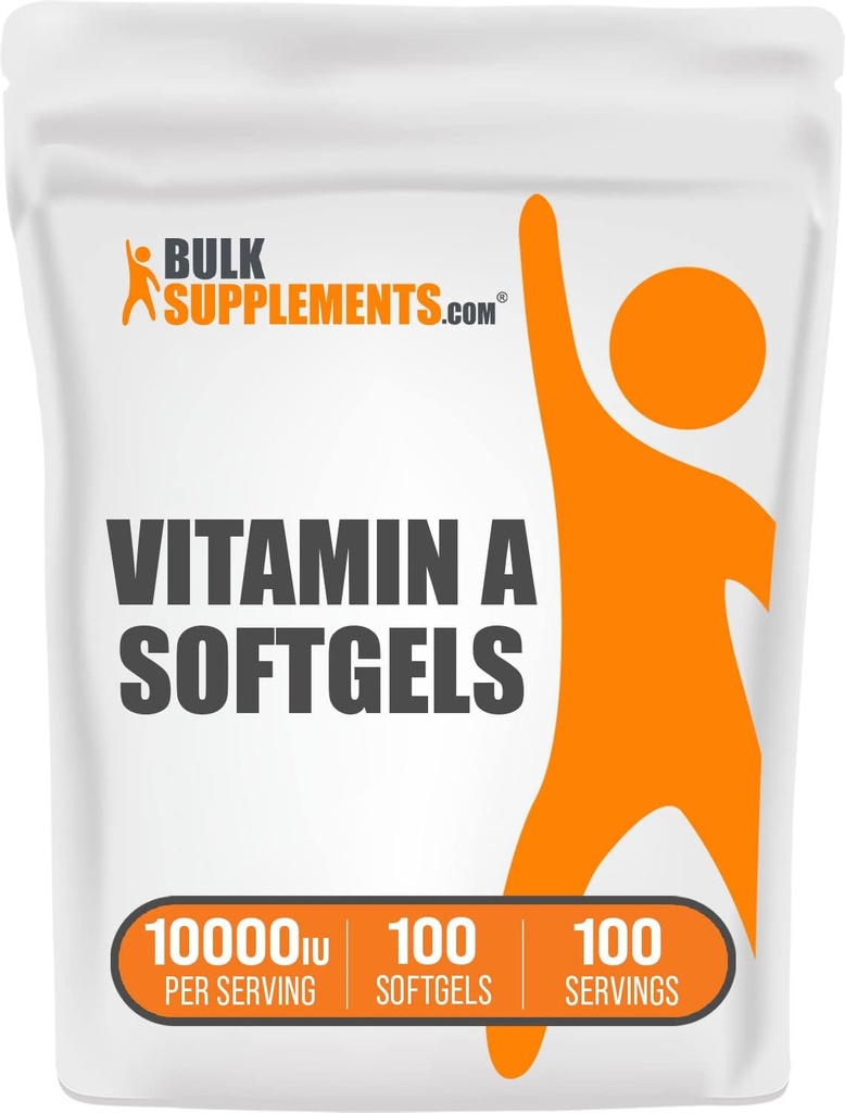 BulkSupplements.com Vitamina A 10000 UI Softgels - Vitamina A Retinyl Palmitate, Vitamina A Pills - Vitamina A Suplemento, Suplementos Ojos - Gluten Gratis, 1 Softgel por Serving, 100 Softgels