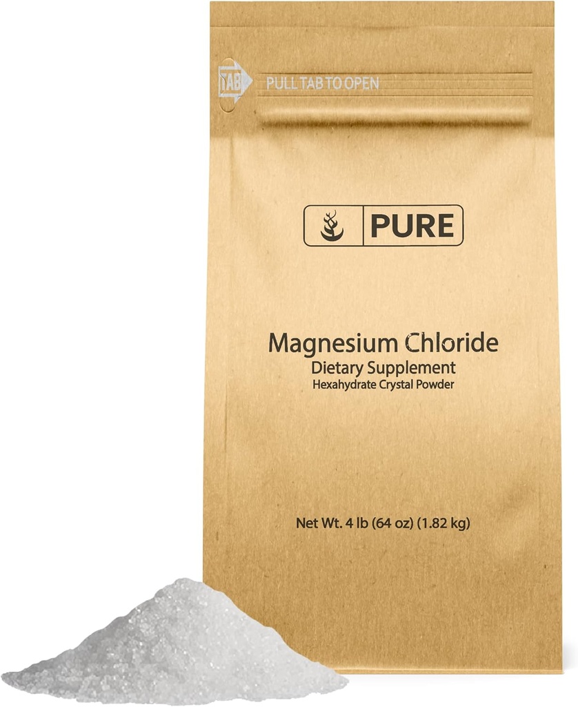 Ingredientes originales puros Cloruro de magnesio (4lb) Suplemento oral, Polvo de cristal, Suplemento de magnesio