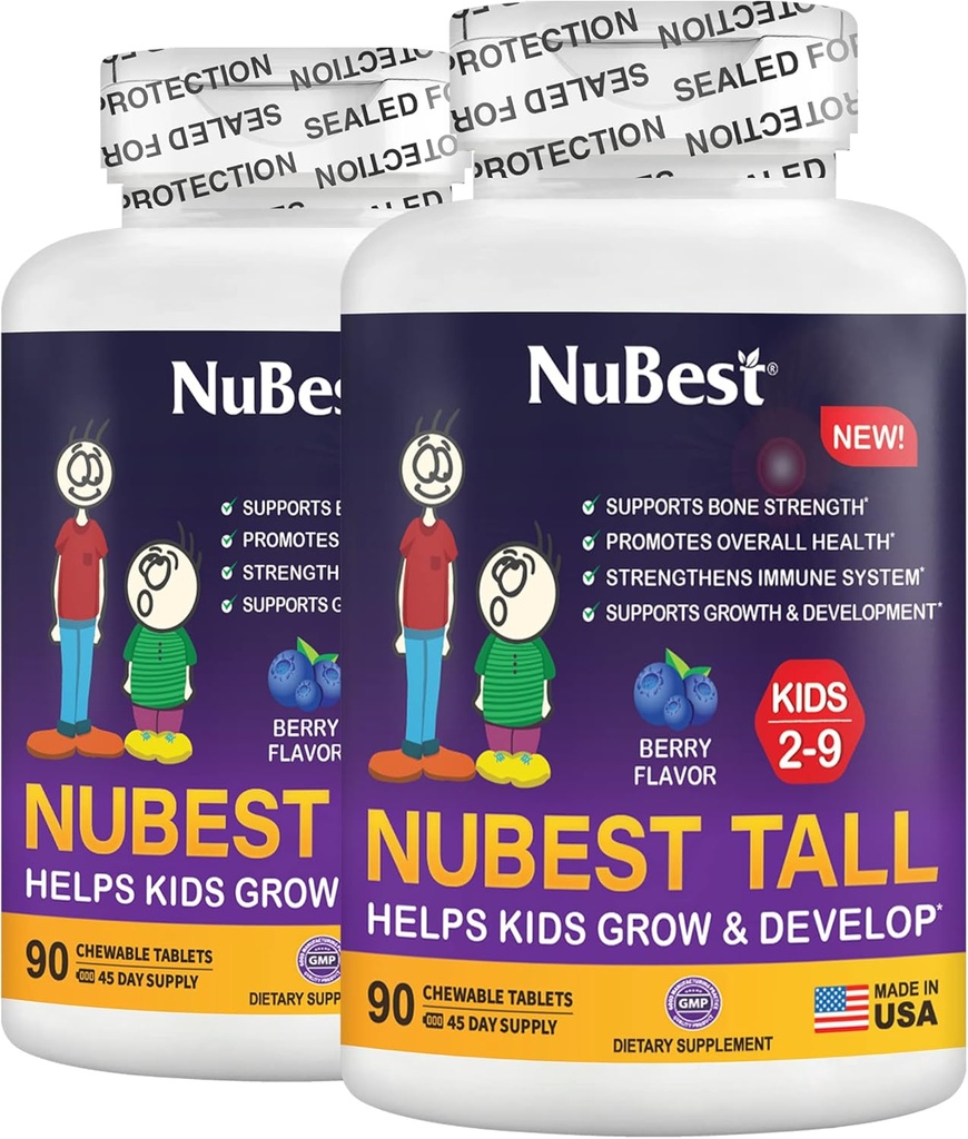 NuBest Tall Kids - Toddlers Vitamins and Kids Vitamins for Age 2 to 9 - Support Bone Strength, Overall Health and Immunity - Animal Shapes - 180 Chewable Berry Tablets | Pack 2
