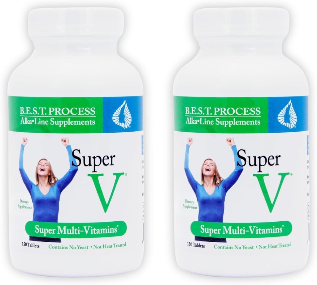 SuperV (2 Pack) Best Process AlkaIine — Energizing " Detoxifying Multivitamin — Vitaminas " Minerals with Digestive Enzymes, Superfoods and Herbs