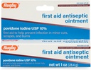 Rugby First Aid Antiseptic Ointment, Povidone Iodine USP 10% Solución tópica, ayuda a prevenir la infección en cortes menores, escrapes y quemaduras - 1 Oz.