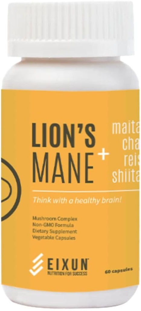 Mane, Nootropic, Suplemento para Cerebro, Complejo de Mushroom, Maitake, Shitake, Focus, Energía Natural, Sistema Inmunitario, Concentración, Salud Cardiovascular, Reduce el estrés, 60 cápsulas.