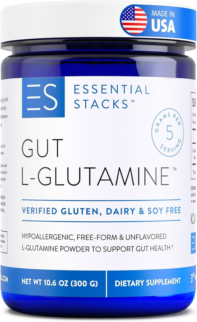 Esenciales Gut L-Glutamine Powder - Exclusivamente Hecho en Estados Unidos - Pure L Glutamine Powder for Gut Health (60 Servings, Unflavored)