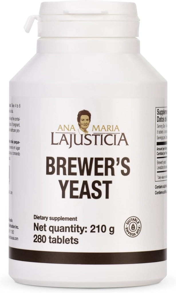 Ana Maria Lajusticia- Levadura de BREWER - Fuente de Vitaminas, Salud del Corazón y Digestión Saludable - 70 Días Tratamiento Pack . Sugar Gratis &amp; Vegan Friendly.