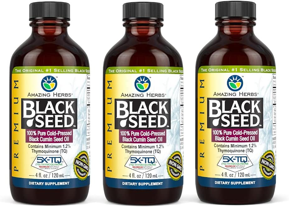 Increíble Herbs Premium Black Seed Oil - Gluten Free, Non GMO, Cold Pressed Nigella Sativa Aids in Digestive Health, Immune Support, Brain Function - 4 Fl Oz (Pack of 3)
