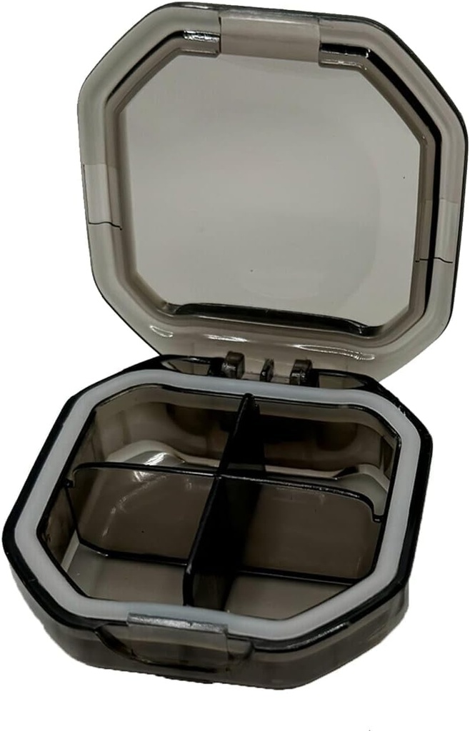 Organizador de píldoras de viaje - Durable, Watertight Pill Case Travel Size con 4 Compartments - Compact Pill Travel Case for Vitamins, Supplements, Medicine - Travel Pill Container for Purse (Gray)