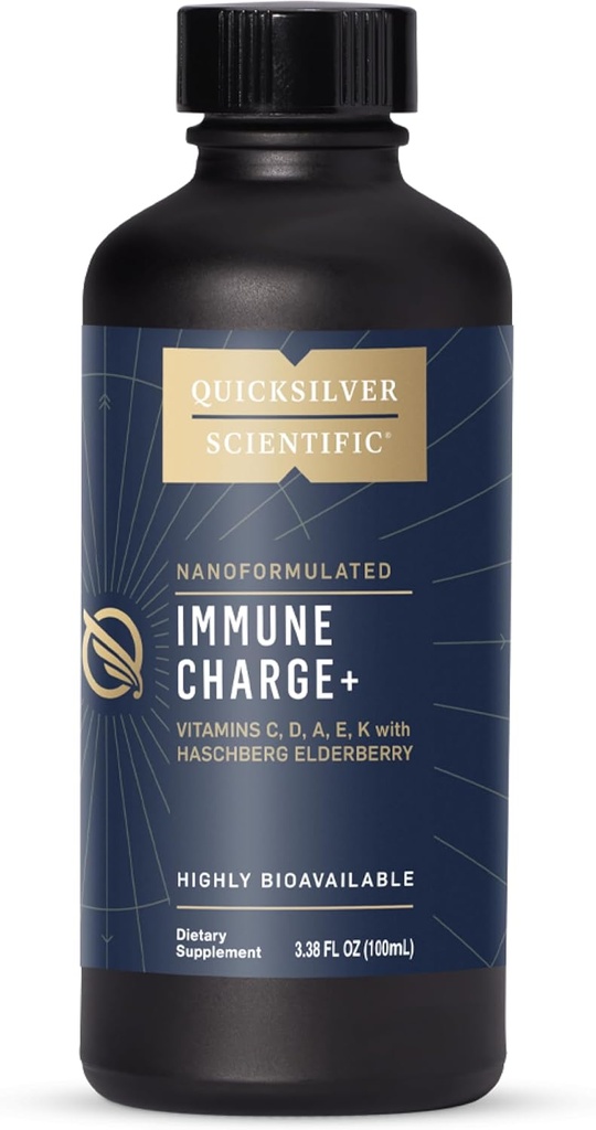 Quicksilver Scientific Immune Charge+ - Elderberry with 10,000 IU Vitamin D3, 25,000 Vitamin A, C, E, K1 &amp; K2 for Immune Health " Lung Support (100ml)