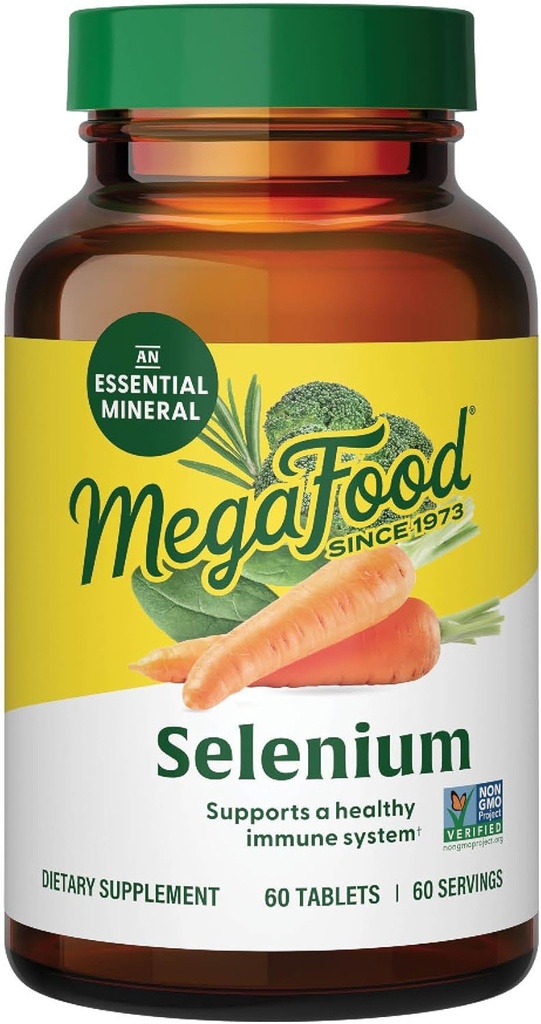 MegaFood Selenium - Selenium 50 mcg - Suplemento con Alimentos &amp; Herb Blend - Apoyo inmunitario - Vegan, Non-GMO - Hecho sin 9 Alérgenos Alimentarios - 60 Tabletas (60 Servimientos)