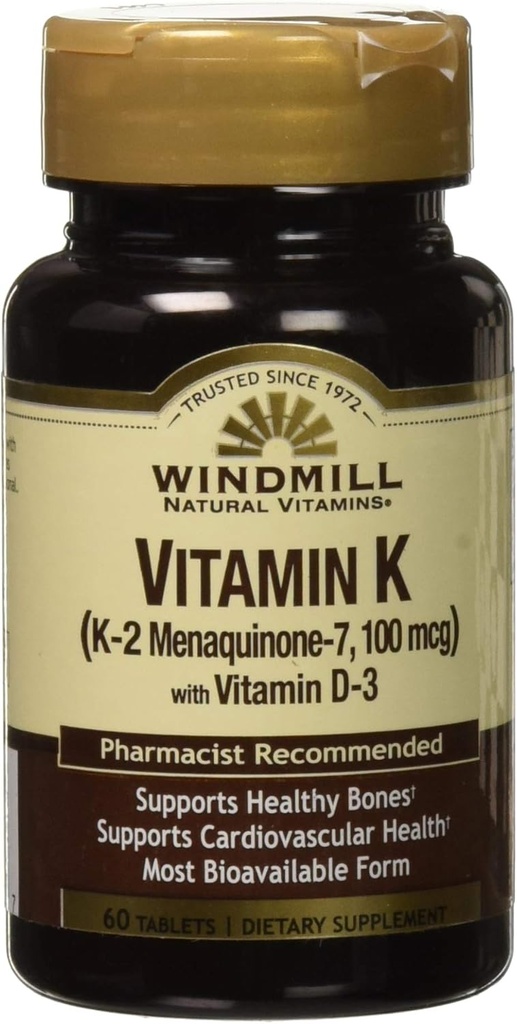 Vitamina K2 (MK7) con vitamina D3 60 Tabletas