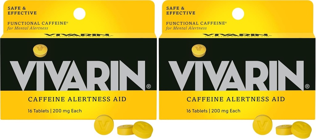 Vivarin, Caffeine Pills, 200mg Caffeine per Dose, Safely and Effectively Helps You Stay Awake, No Sugar, Calories o Hidden Ingredients, Energy Supplement, 16 Tablets (Pack of 2)