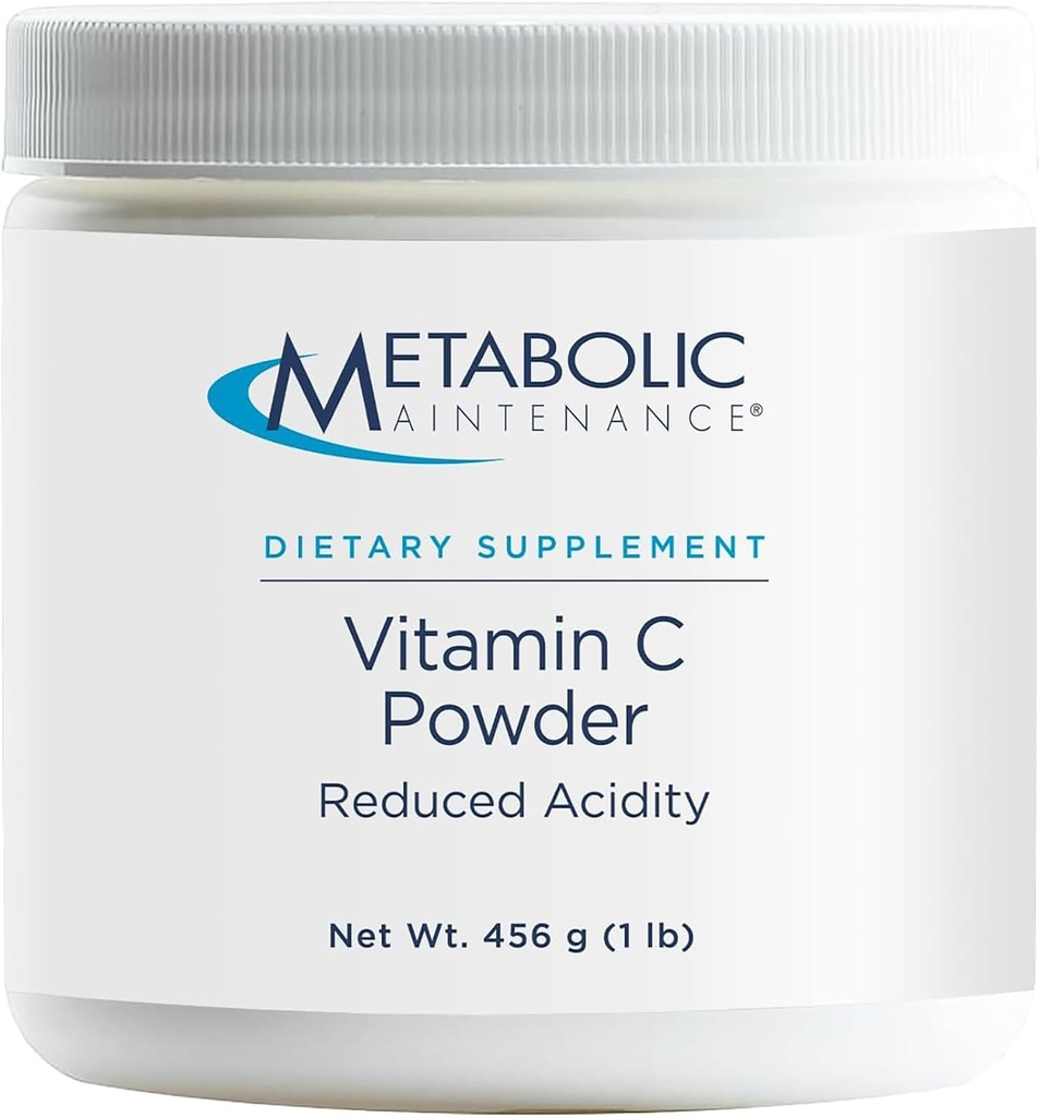 Mantenimiento metabólico Puro Vitamina C Polvo - 1100 mg Acido Ascorbico Premium &amp; Sodio Ascorbate Suplemento Antioxidante para Apoyo Inmunitario &amp; Salud Adrenal - Sin gluten (1 lb / 456g)