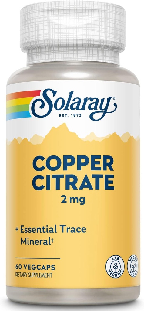 Solaray Biocitrate Copper Suplemento, 2mg tención 60 Cuenta