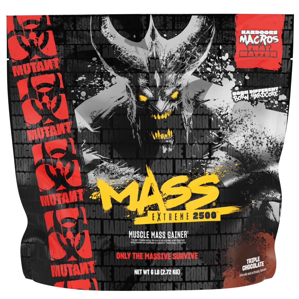 Mutant Mass Extreme Gainer – Whey Protein Powder – Build Muscle Size and Strength – High Density Clean Calories (Triple Chocolate, 6 libras)