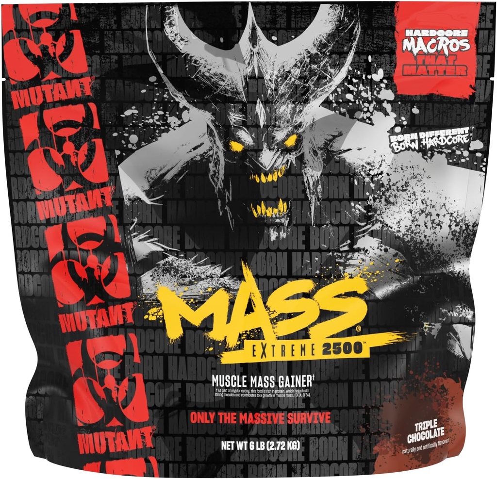 Mutant Mass Extreme Gainer – Whey Protein Powder – Build Muscle Size and Strength – High Density Clean Calories (Triple Chocolate, 6 libras)