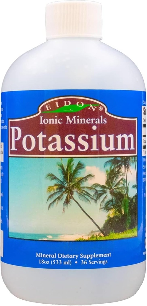 Eidon Liquid Potassium Supplement - Potassium Chloride Drops, Essential Electrolyte for Cell Function, Bioavailable Ionic Minerals, All Natural, No-Preservatives or Additives - 18 oz