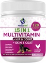 Vitaminas posnatales de 15 en-1 para perros - Mejoras de recuperación, apoya la salud conjunta, la piel " Cuidado de la carne - Probióticos " Multivitaminas para perros de enfermería - 120 Chewable Chicken Flavor Tablets