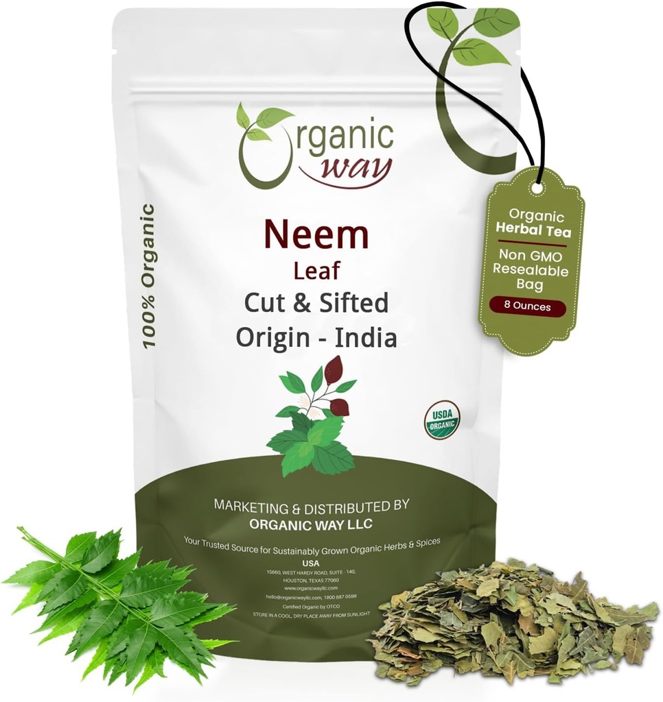 Orgánica Neem Leaf Cut and sifted ← Herbal Tea ← Premium Neem Leaf Silencio USDA Certified ← No GMO &amp; Gluten Free ← Origen - India (8 oz - 1/2 lbs)