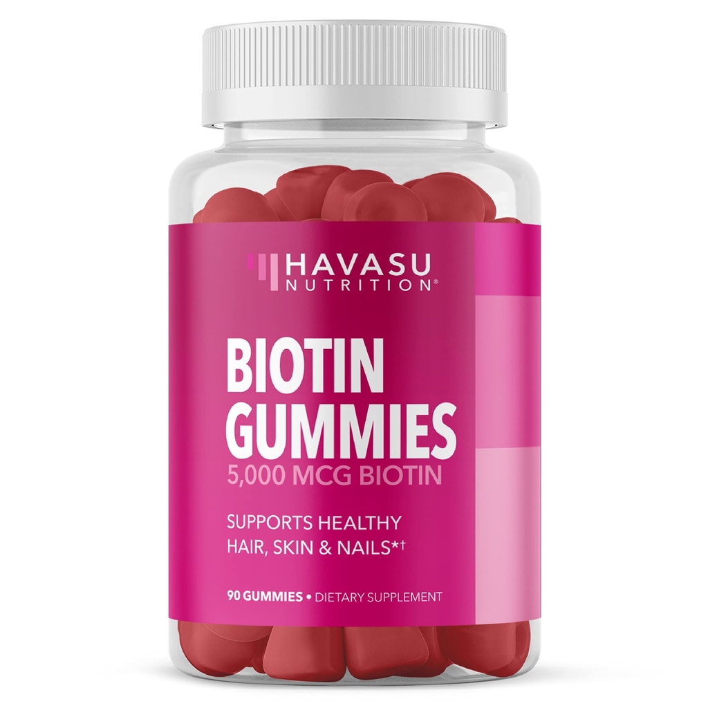 5000mcg Biotin Gummies for Hair, Skin and Nails - Vegan Supplement for Women and Men - GLP-1 Nutritional Support to Promote Lucious Locks and Radiant Skin - Vitamin B7 - Strawberry Flavor, 90 count