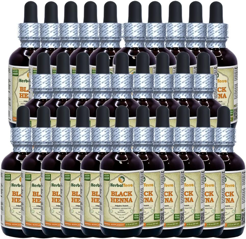 Black Henna (True Indigofera tinctoria) Tincture, Liquid Extract (Marca: HerbalTerra, Proudly Made in USA) 30x2 fl.oz (30x60 ml)