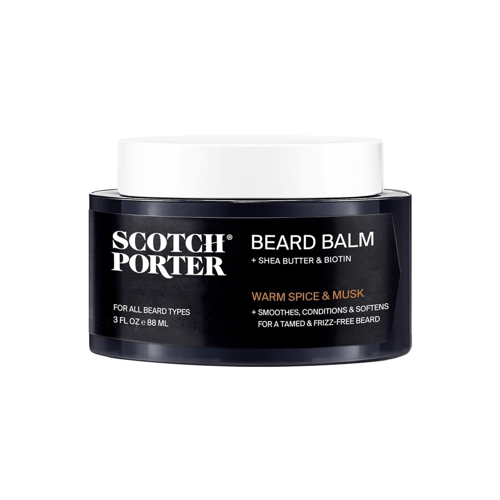 Scotch Porter Acondicionamiento Beard Balm – Smooth, Shape, Moisturize " Soften Coarse, Dry Facial Hair mientras Encouraging Growth for a Fuller/Healthier-Looking Beard – Original Scent, 3 oz. Jar