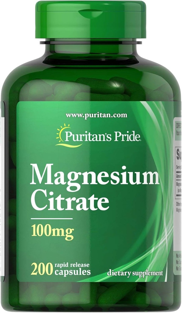 Citrato de magnesio 100 mg,Aporta un Mood calmado, relajado, 200 Cuenta por el orgullo de Puritan