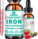 Suplemento de hierro líquido w / Vitamin C, B-Complex, Hierro de alta potencia líquido w. Multivitamina, gotas de hierro vegano para mujeres, niños, suplemento de hierro líquido de Chelate para la anemia, fatiga, la sangre roja