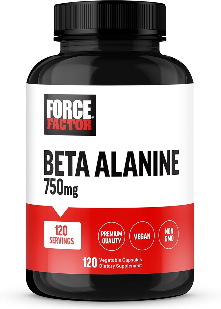 FORCE FACTOR Beta Alanine Capsules, Beta-Alanine Endurance Supplement to Boost Performance & Reduce Fatigue, Clinical Dose, Premium Quality, Vegan, Non-GMO, 120 Capsules