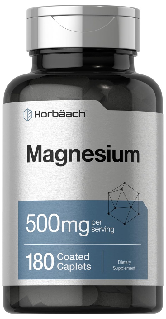 Horbäach Magnesium 500mg TEN 180 Caplets ANTE Vegetarian, Non-GMO, y Gluten Free Supplement