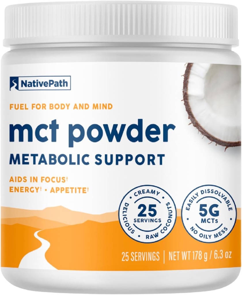 NativePath MCT Oil Powder Suplemento - Unflavored MCT Polvo con C8 MCTs Keto-Friendly. Libre de Dairy, Gluten y GMOs, 25 Servimientos