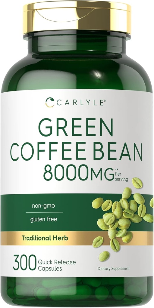 Carlyle Green Coffee Bean Extract ← 8000 mg  300 Capsules ← Non-GMO y Gluten Free Formula ← Herb Supplement