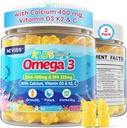 Niños Omega 3 Gummies + Calcio 400mg + Vitamin D3 K2 + C, Omega-3 DHA &amp; EPA Suplemento - No Fish Burps, No Sugar - Niños &amp; Adolescentes Omḛga 3 + Multivitamin Gummy para huesos fuertes, cerebro, inmuno, ojo, 2Pack