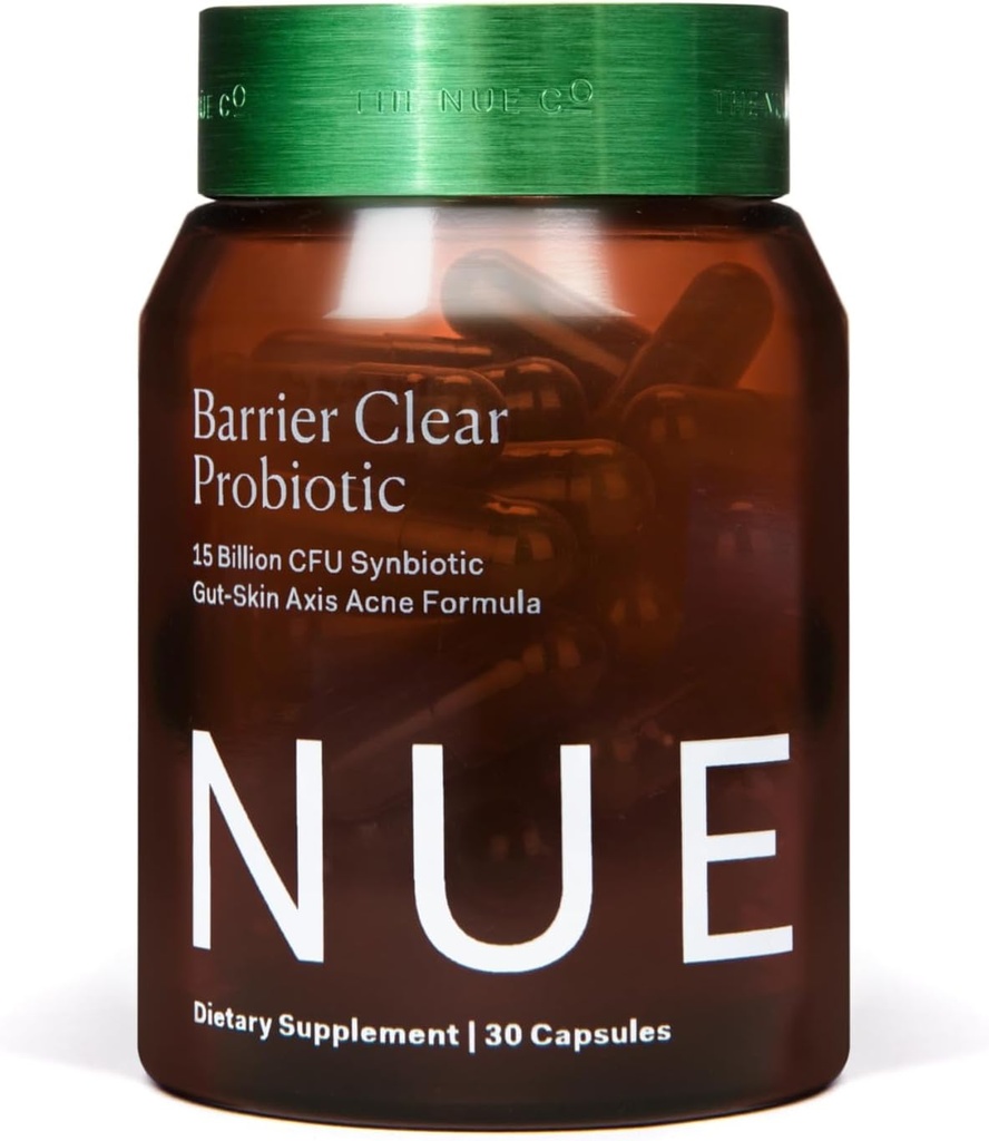 Nue Co. Barrier Clear Probiotic, Gut-Skin Axis Acne Formula, para todos los tipos de piel, 30 cápsulas