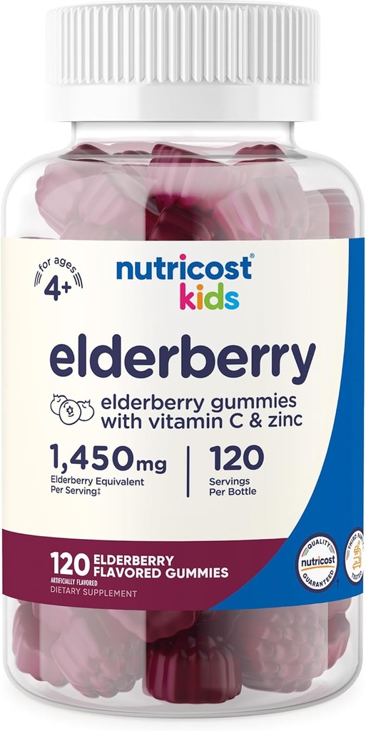 Nutricost Kids Elderberry Gummies (50mg) with Zinc & Vitamin C 120 Gummies - Gluten Free, No Corn Syrup