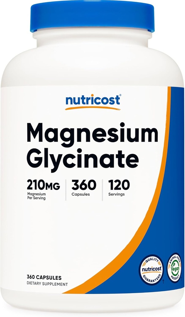 Nutricost Magnesium Glycinate Capsules (360 Capsules, 210 mg Per Serving) - Magnesium Glycinate Supplement for Gentle Absorption