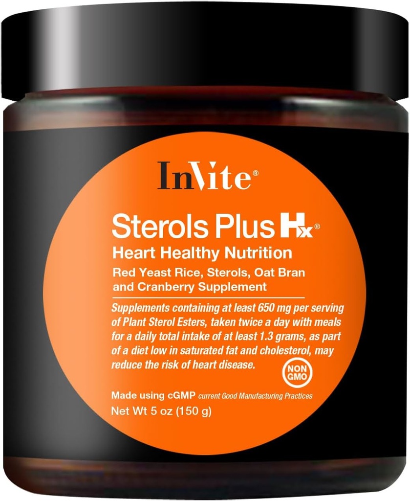 Invitar Salud Sterols Plus Hx® - Apoya los niveles de salud cardíaca y colesterol saludable - Contiene Levadura de arroz rojo, Sterols, Bran de avena, Extracto de arándanos - 30 Servimientos
