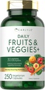 Carlyle Fruits and Veggies Supplement  250 Capsules ← Hecho con 30 Frutas y verduras  Vegetarian, Non-GMO, Gluten Free Superfood Formula