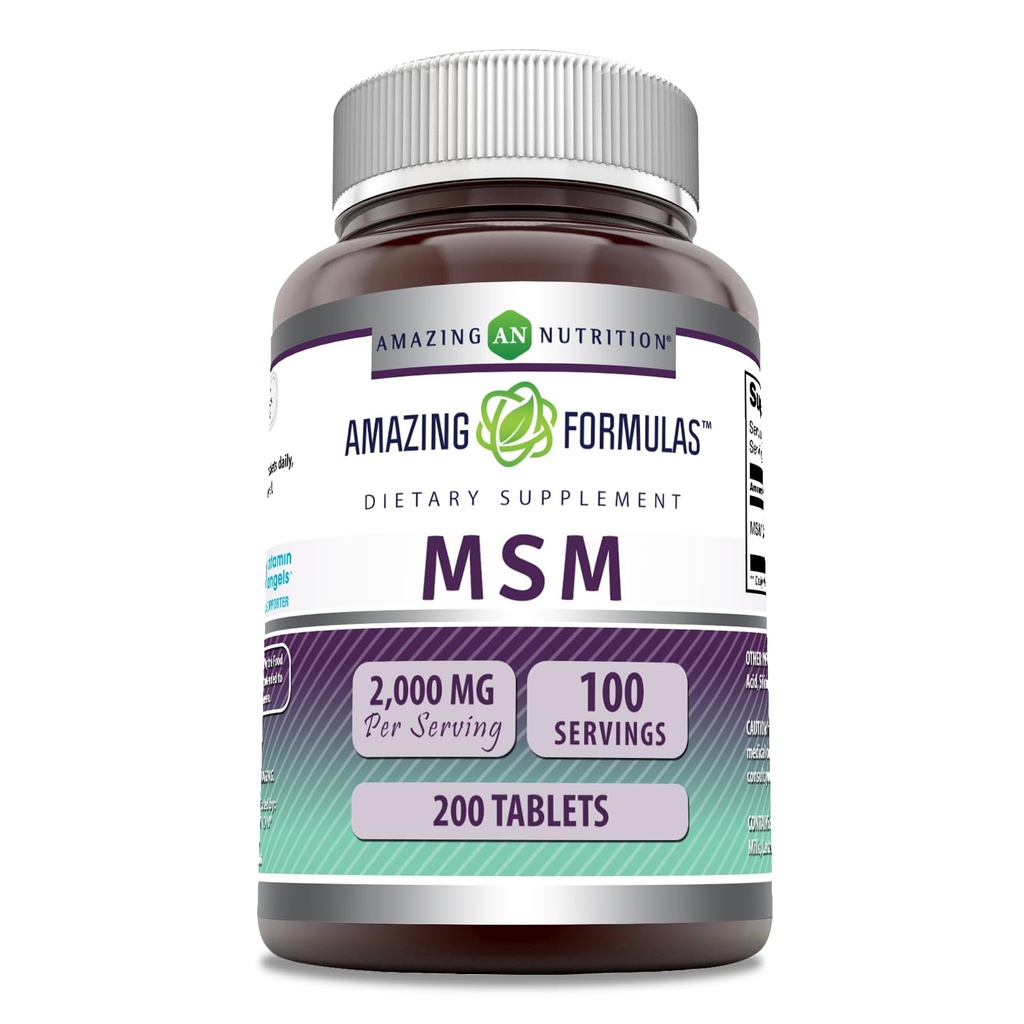 Amazing Formulas MSM (Methylsulfonylmethane) Suplemento Silencio 1000 Mg Por Serving Silencio 200 Tablets ← Non-GMO ← Gluten Free ← Made in USA
