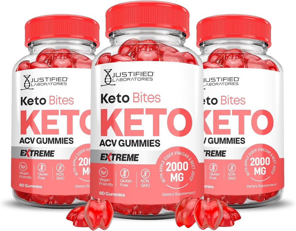 Laboratorios Justificados (3 Pack Keto Bits Keto ACV Gummies Extreme 2000MG Keto Bites Keto Gummies Apple Cider Vinegar Formulado con Powder Pomegranate Beet B12 Vegan Non GMO 180 Gummys