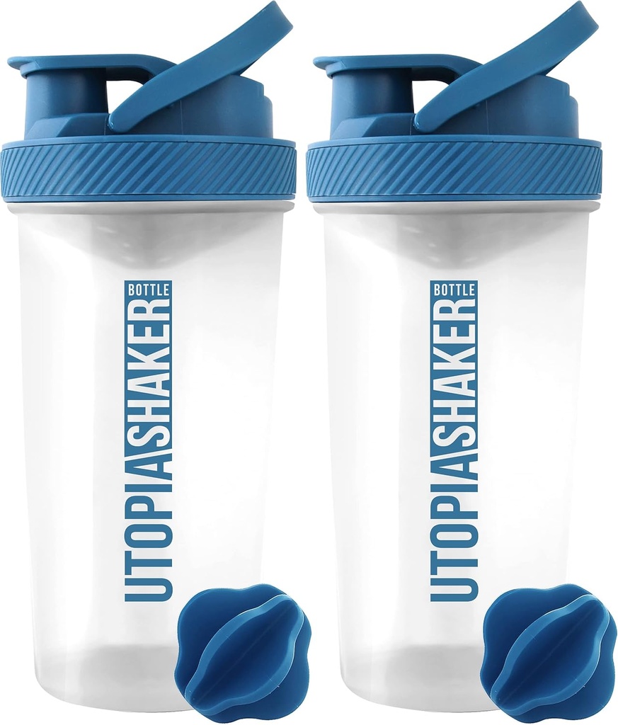 Utopia Home Protein Shaker Botella - (Pack of 2) 28-Ounce Botellas Shaker Para Mezclas Protein - Fitness Sports Classic Protein Mixer Botella (Clear/Navy)
