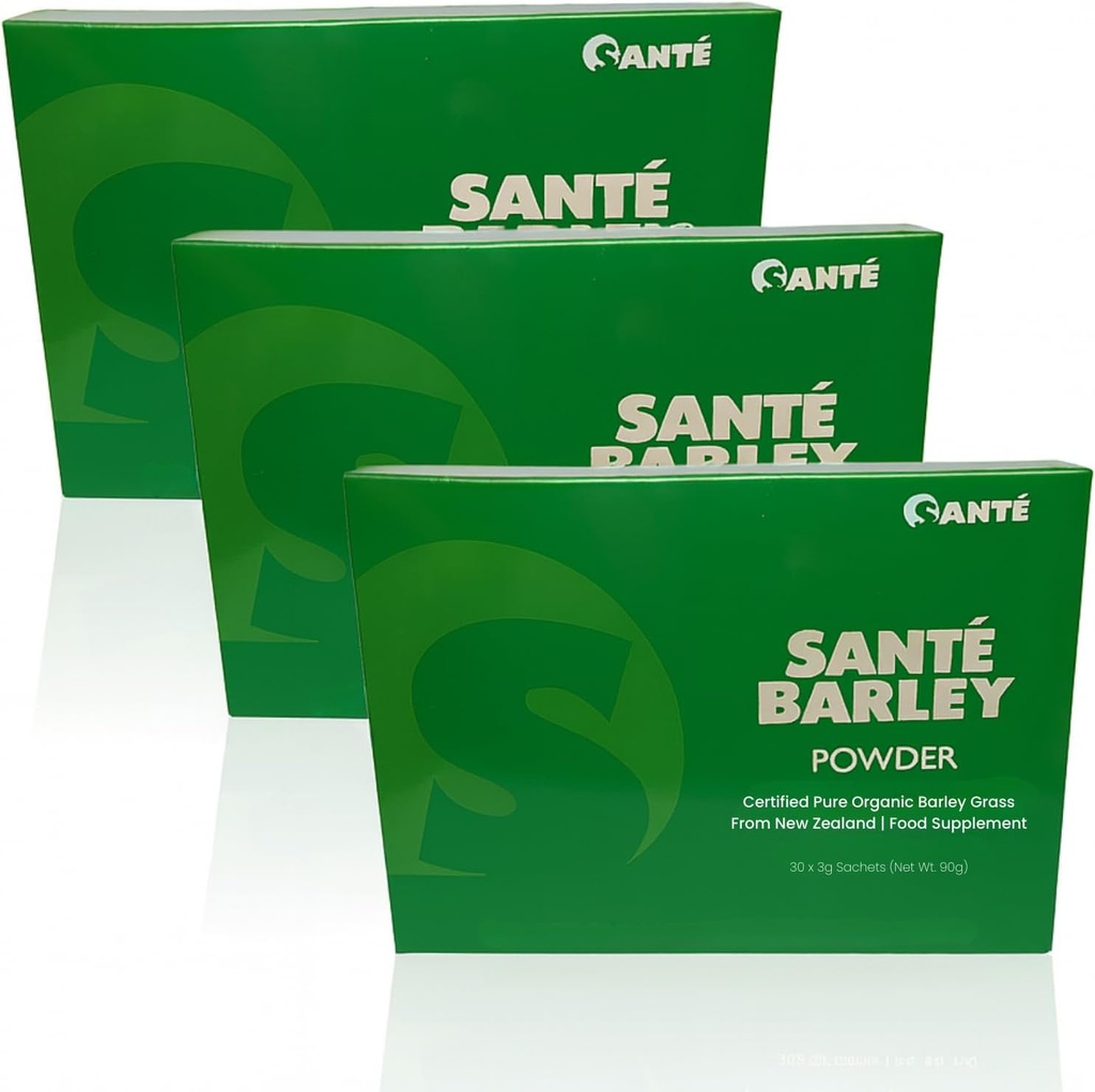3 cajas de cebada pura Sante New Zealand Blend con Stevia - Caja grande 30 Sachets Total 90 gramos